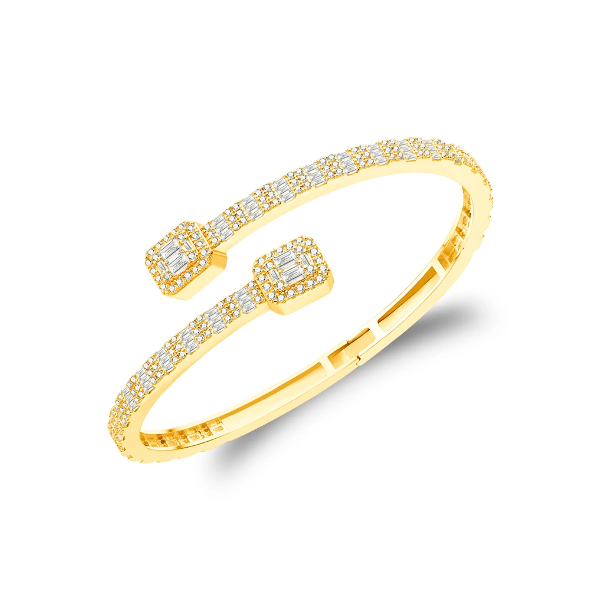 The Amara Bracelet | Gold Moissanite Baguette Open Cuff