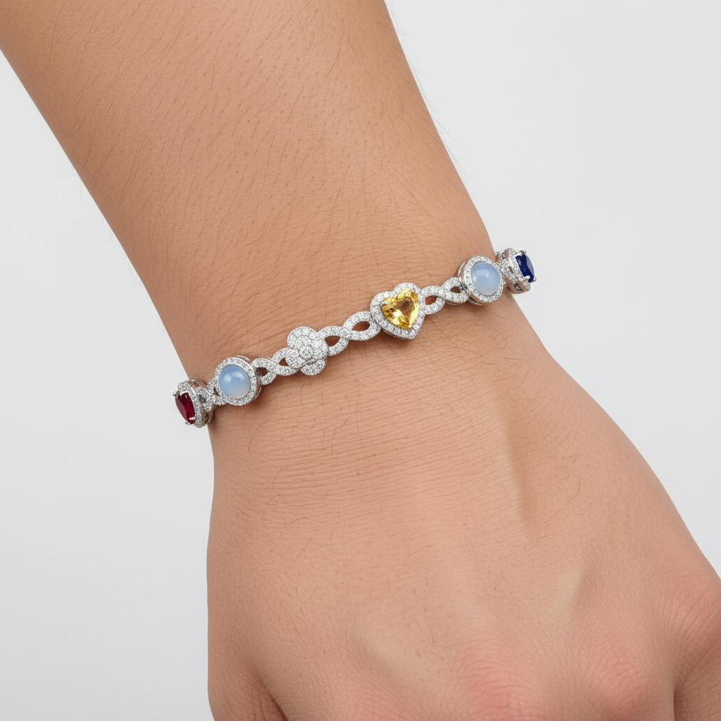 The Luna Bracelet | Heart & Flower Moissanite Bracelet Italian Silver