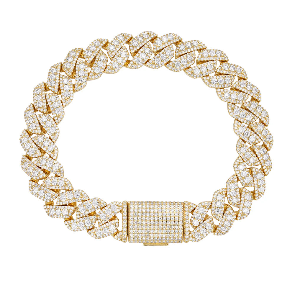 Emperor Moissanite Cuban Bracelet | 18K Gold Layer Italian Silver | 10-12MM