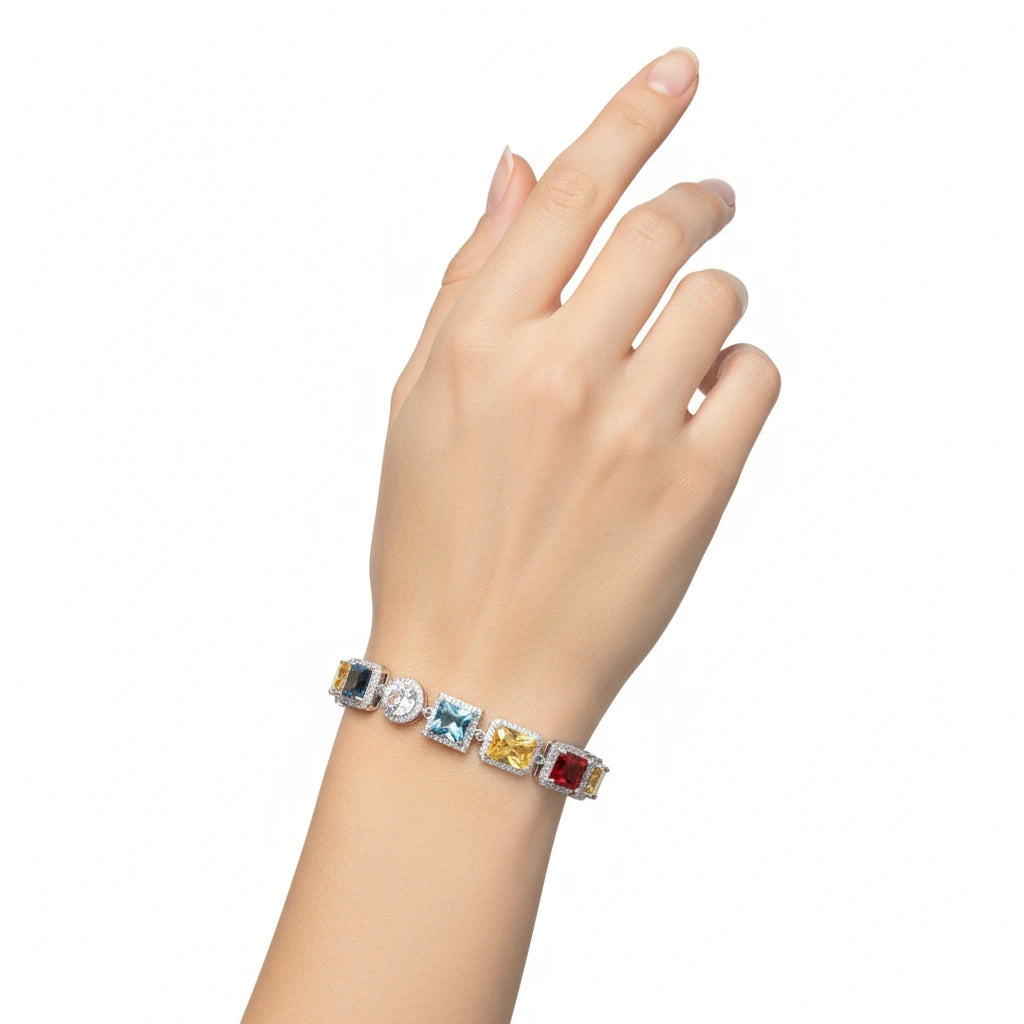 The Cosmica Bracelet | Luxury Multicolor Moissanite Gem Bracelet in Italian Silver