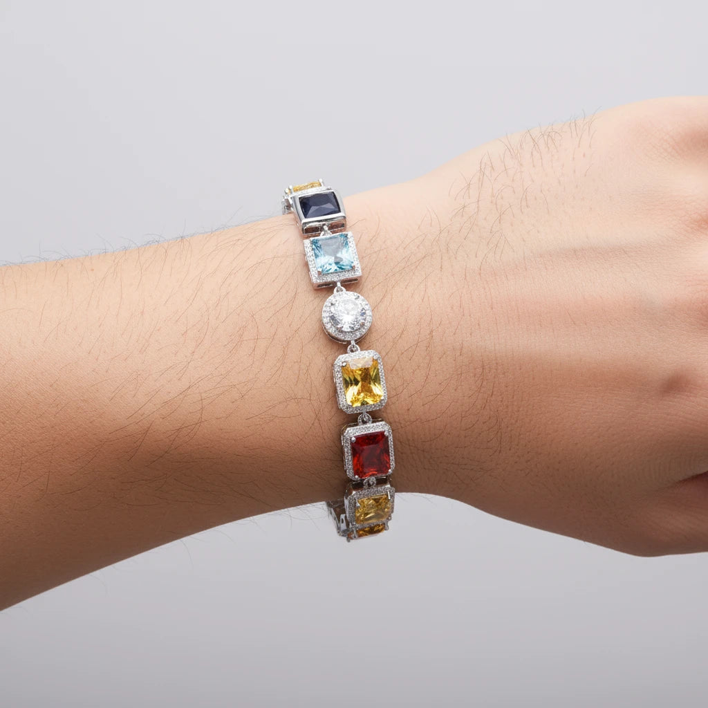 The Cosmica Bracelet | Luxury Multicolor Moissanite Gem Bracelet in Italian Silver
