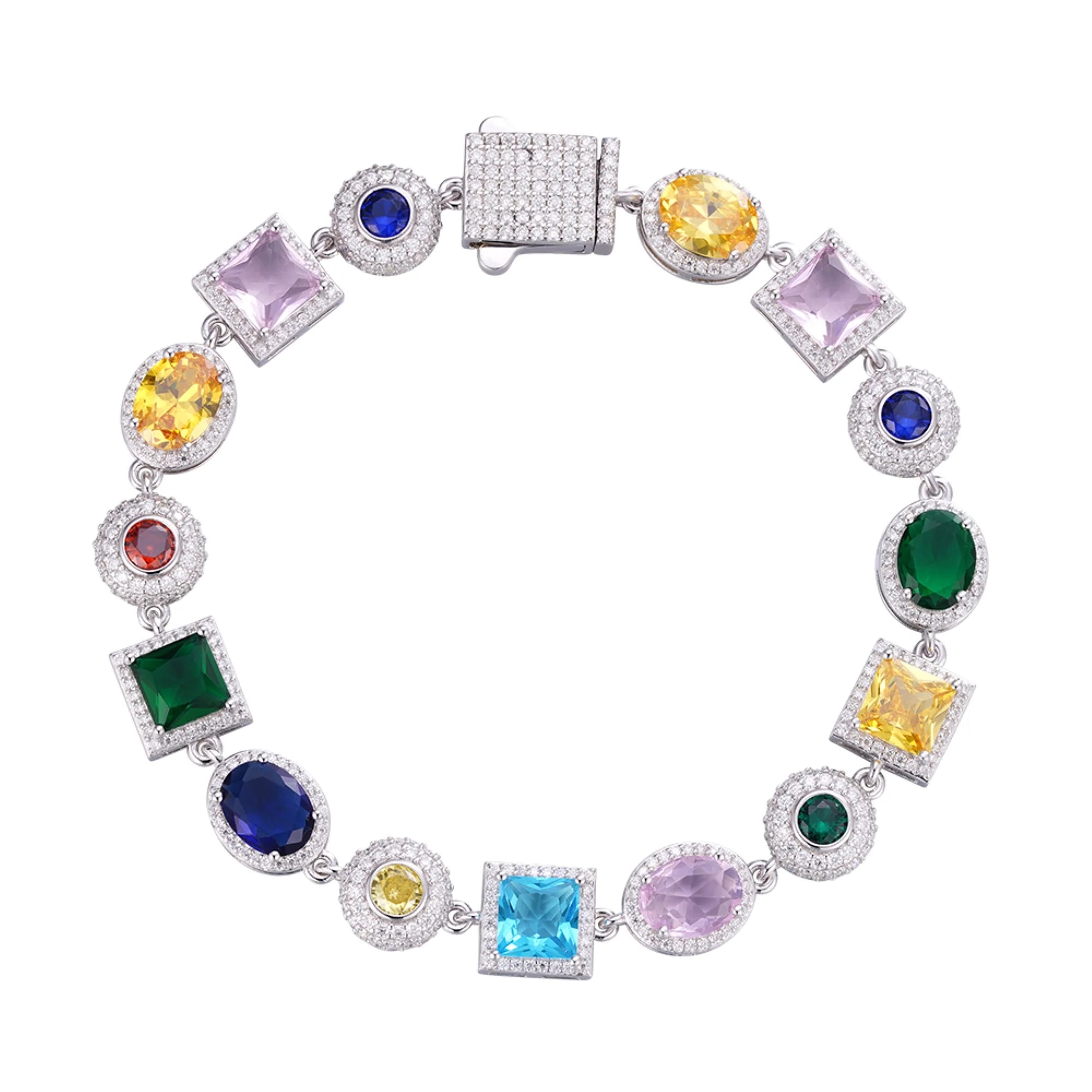 The Orbit Moissanite & Multicolor Gemstone Bracelet | Italian Silver