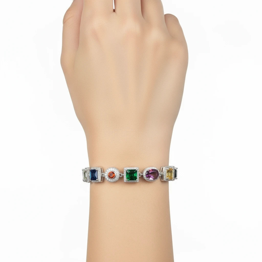 The Orbit Moissanite & Multicolor Gemstone Bracelet | Italian Silver