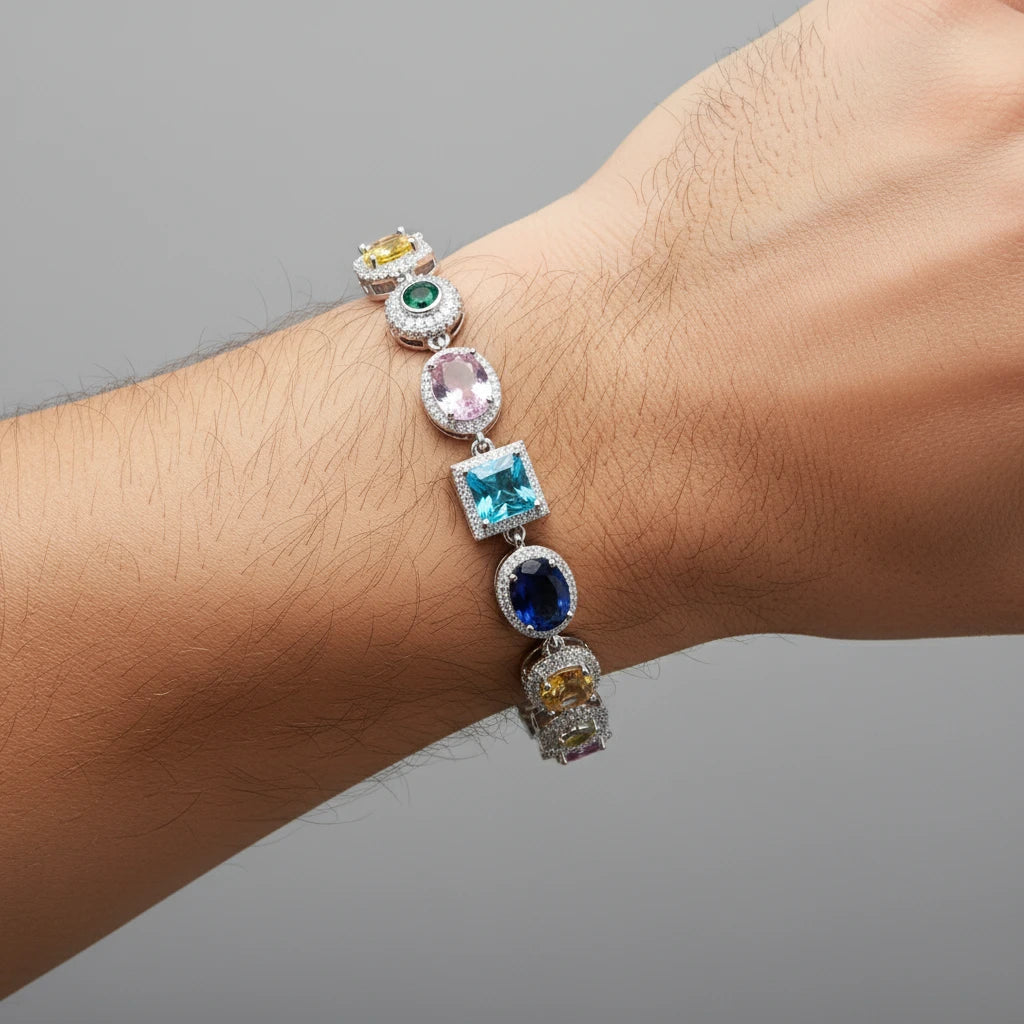 The Orbit Moissanite & Multicolor Gemstone Bracelet | Italian Silver