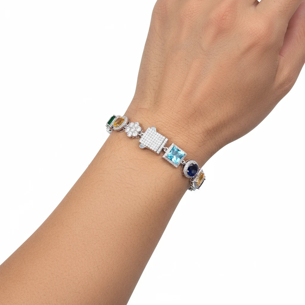 The Cosmos bracelet | VVS Moissanite & Multicolor Gemstone | Italian Silver