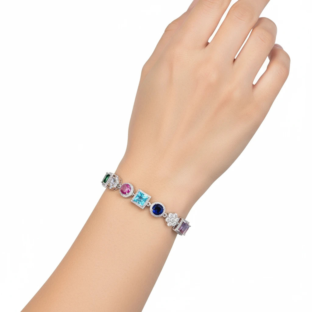 The Cosmos bracelet | VVS Moissanite & Multicolor Gemstone | Italian Silver