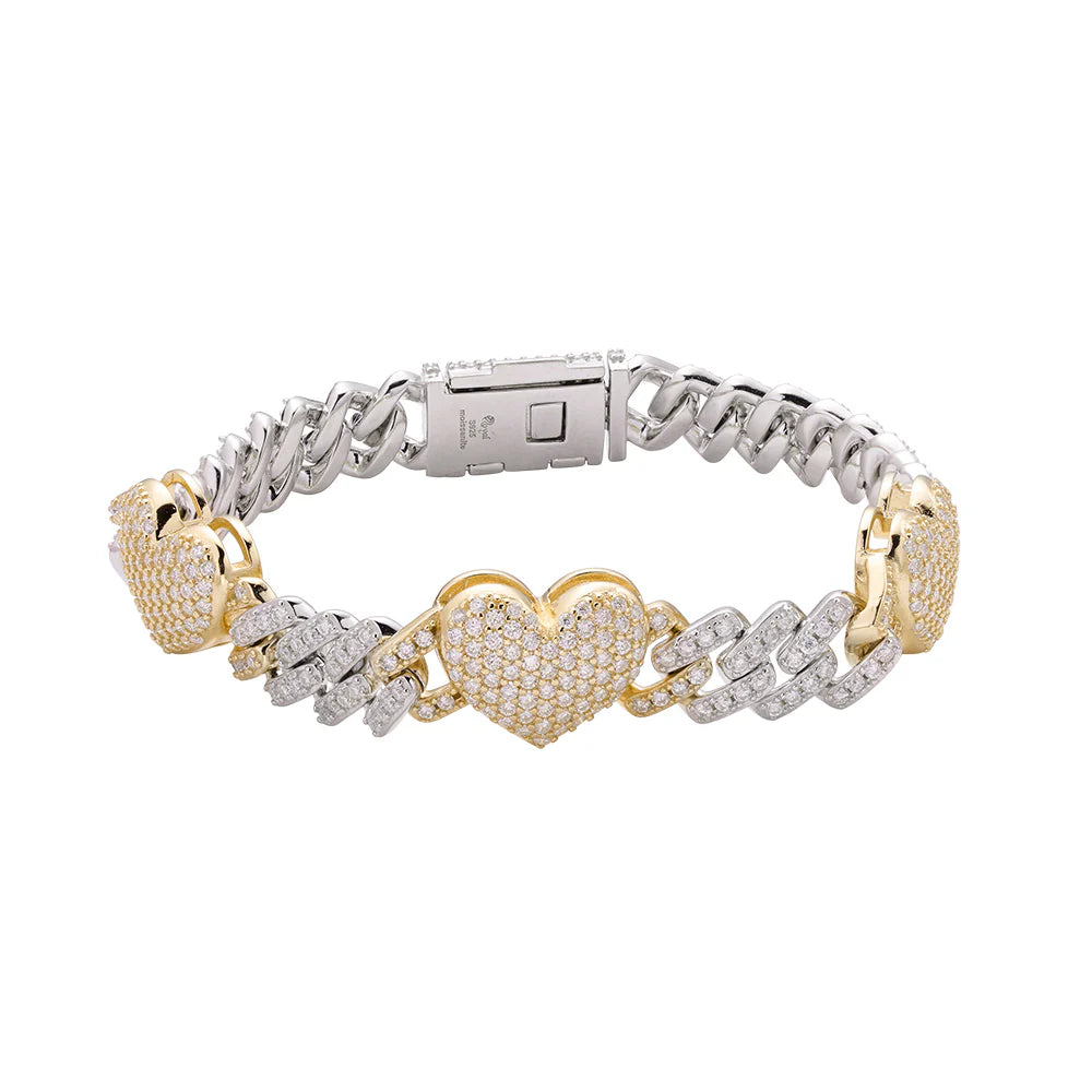 The Romea Bracelet | Heart VVS Moissanite Cuban Bracelet | Italian Silver