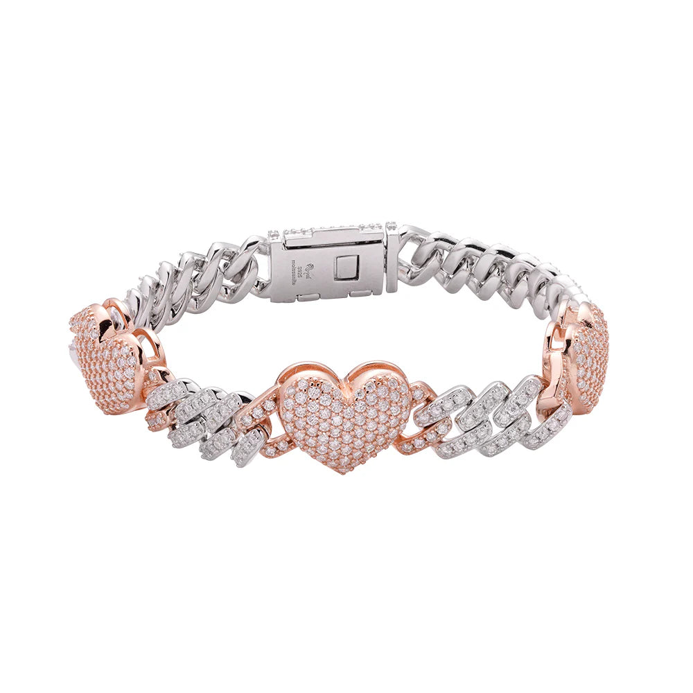 The Romea Bracelet | Heart VVS Moissanite Cuban Bracelet | Italian Silver