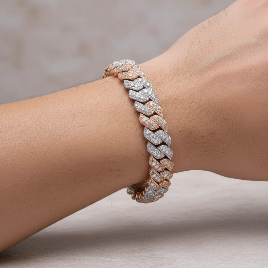 The Empire Two-Tone Moissanite Cuban Link Bracelet | Italian Silver