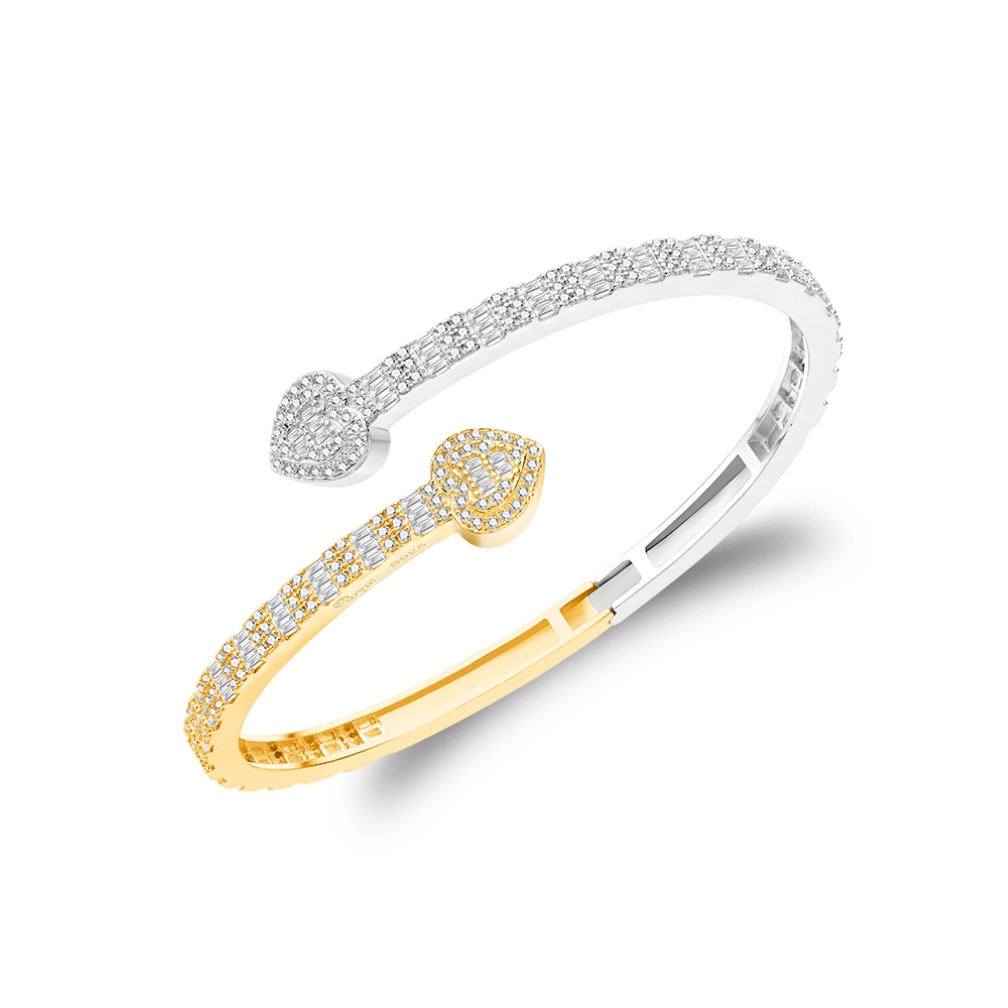 The Radiant Moissanite Heart Bangle | Two-Tone Gold & Silver | VVS Moissanite