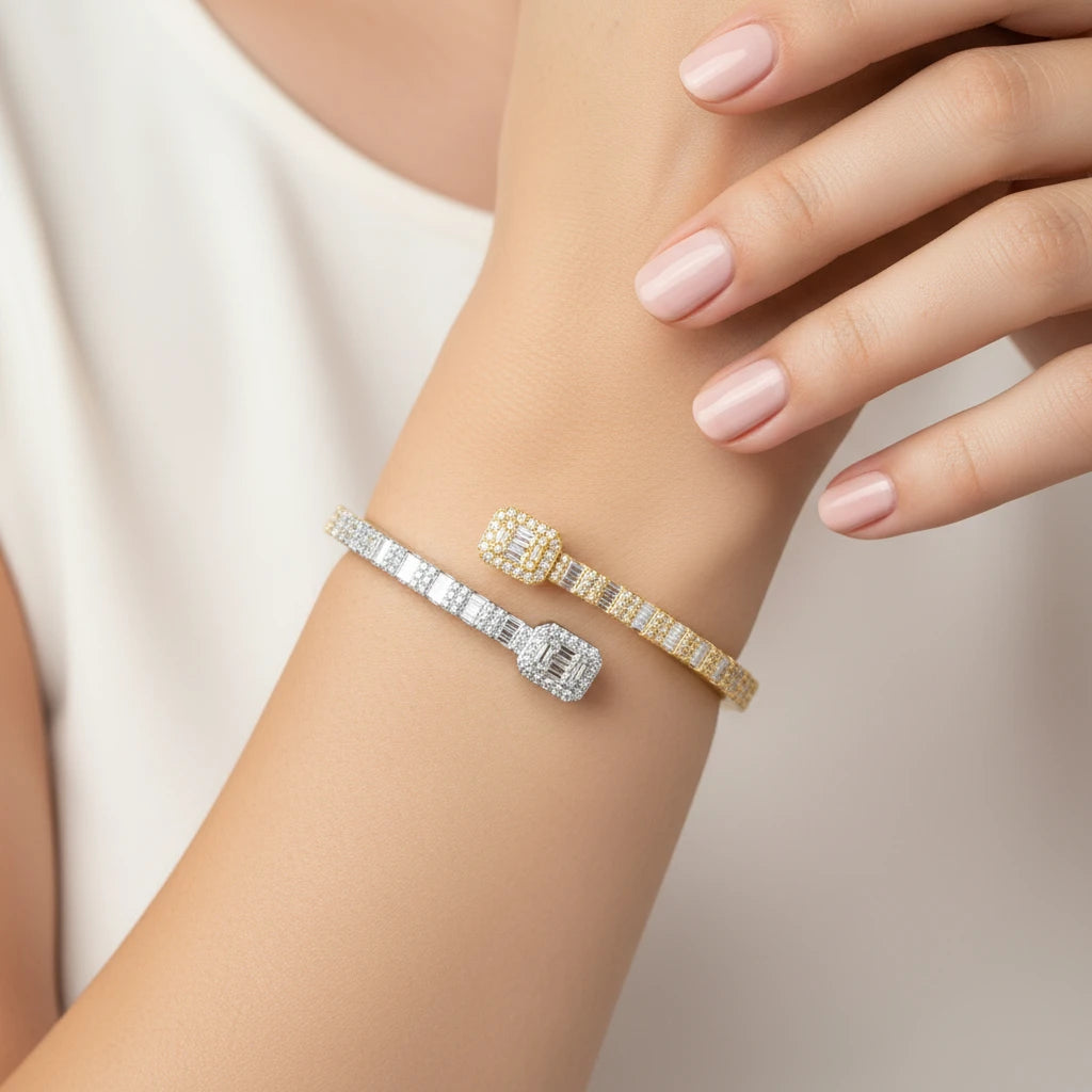 The Luxe Bangle | Two-Tone VVS Moissanite | Italian Silver