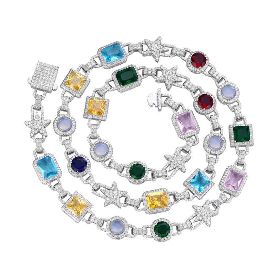 The Celestia Link | 22” VVS Moissanite | Multicolor Italian Silver Chain