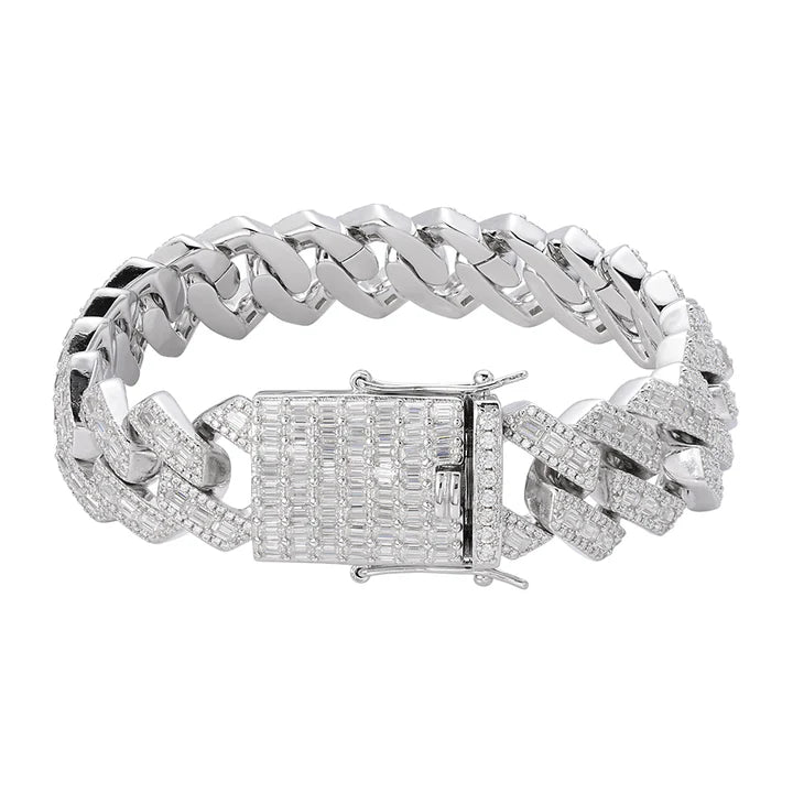 S.Silver Round Baguette Moissanite Cuban 8 Inch Mens Bracelet RP 22-7/8 Cttw