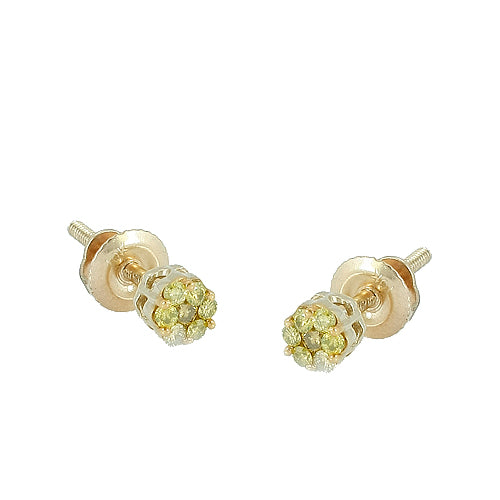 10KY 0.15CTW YELLOW DIA FLOWER EARRINGS