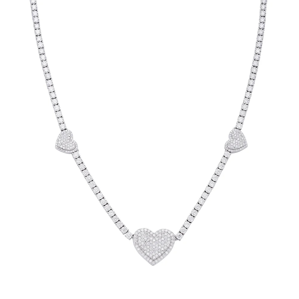 The Amora Link | Italian Silver | VVS Moissanite Heart Tennis Chain