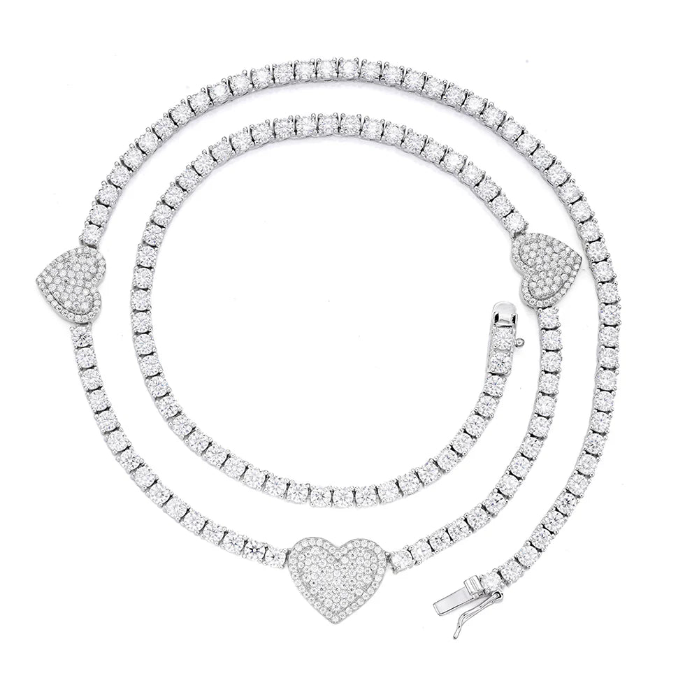 The Amora Link | Italian Silver | VVS Moissanite Heart Tennis Chain