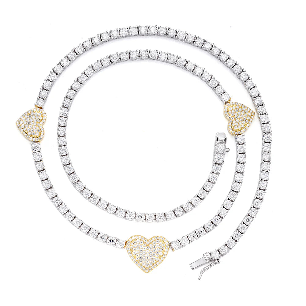 The Amora Link | Italian Silver | VVS Moissanite Heart Tennis Chain
