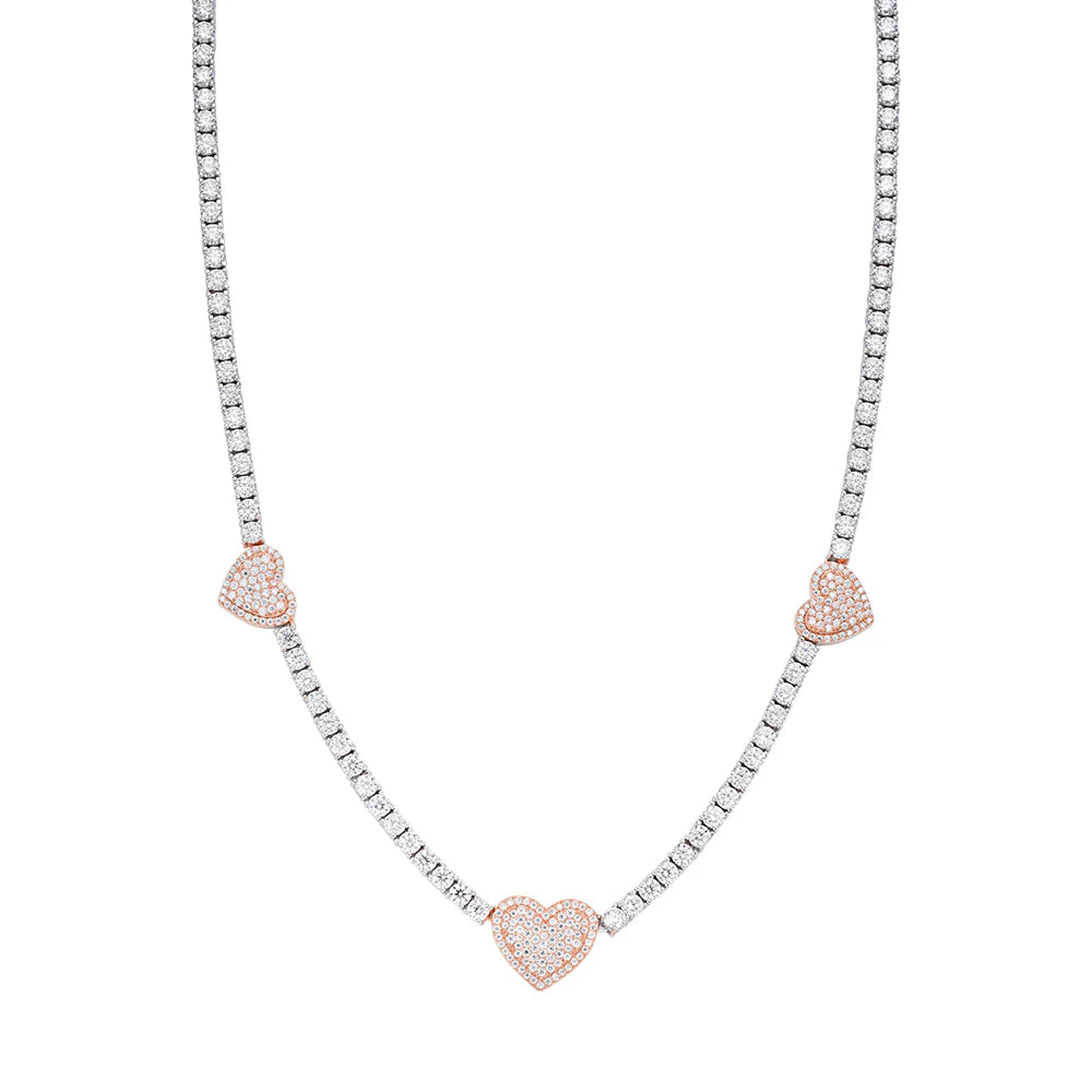 The Amora Link | Italian Silver | VVS Moissanite Heart Tennis Chain