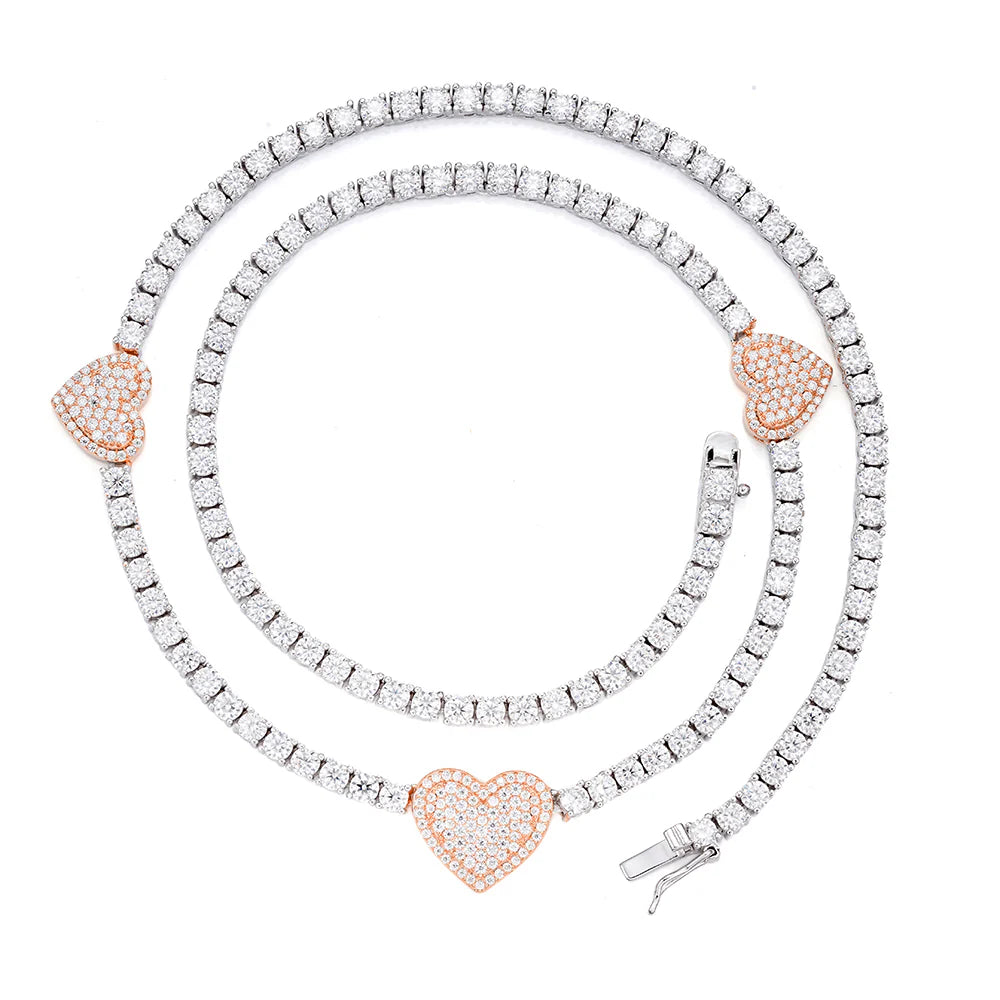 The Amora Link | Italian Silver | VVS Moissanite Heart Tennis Chain