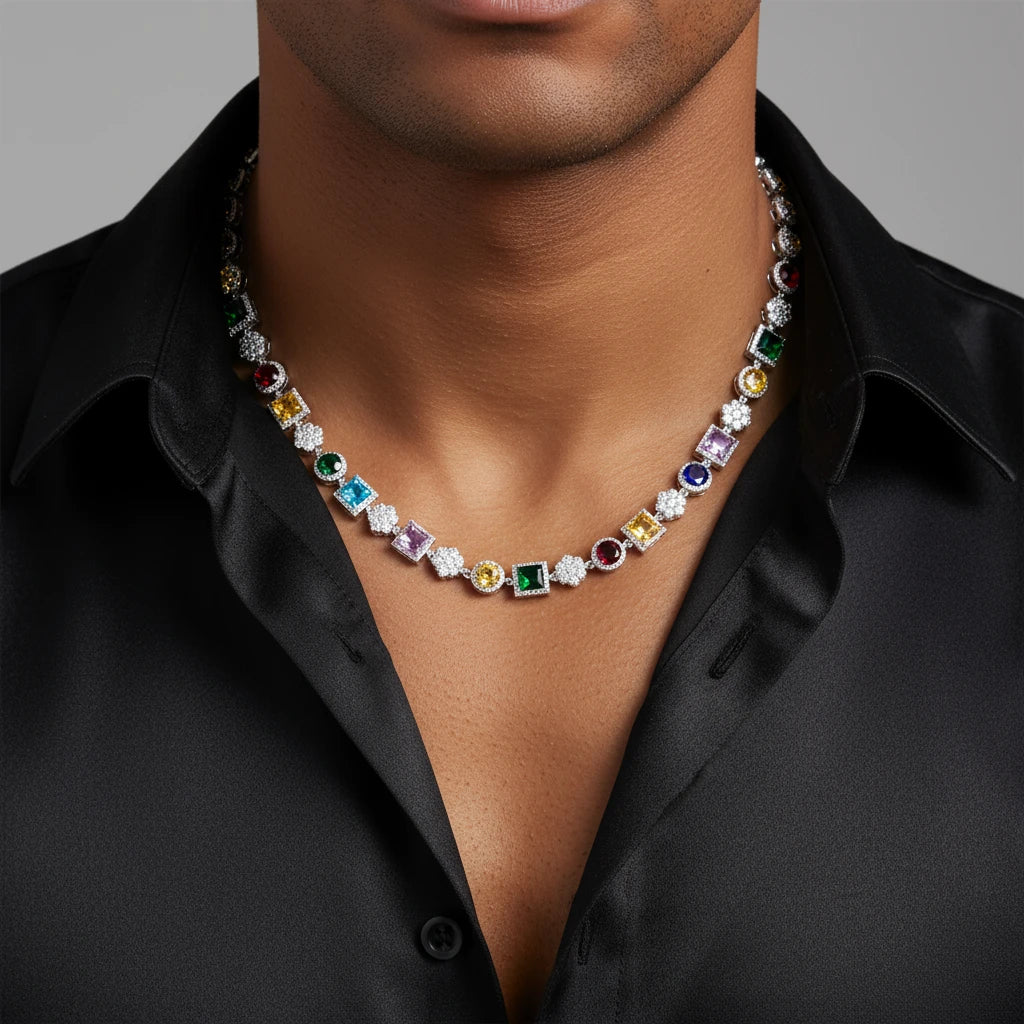 The Cosmo Link | Italian Silver | Multicolor Gems & VVS Moissanite Chain