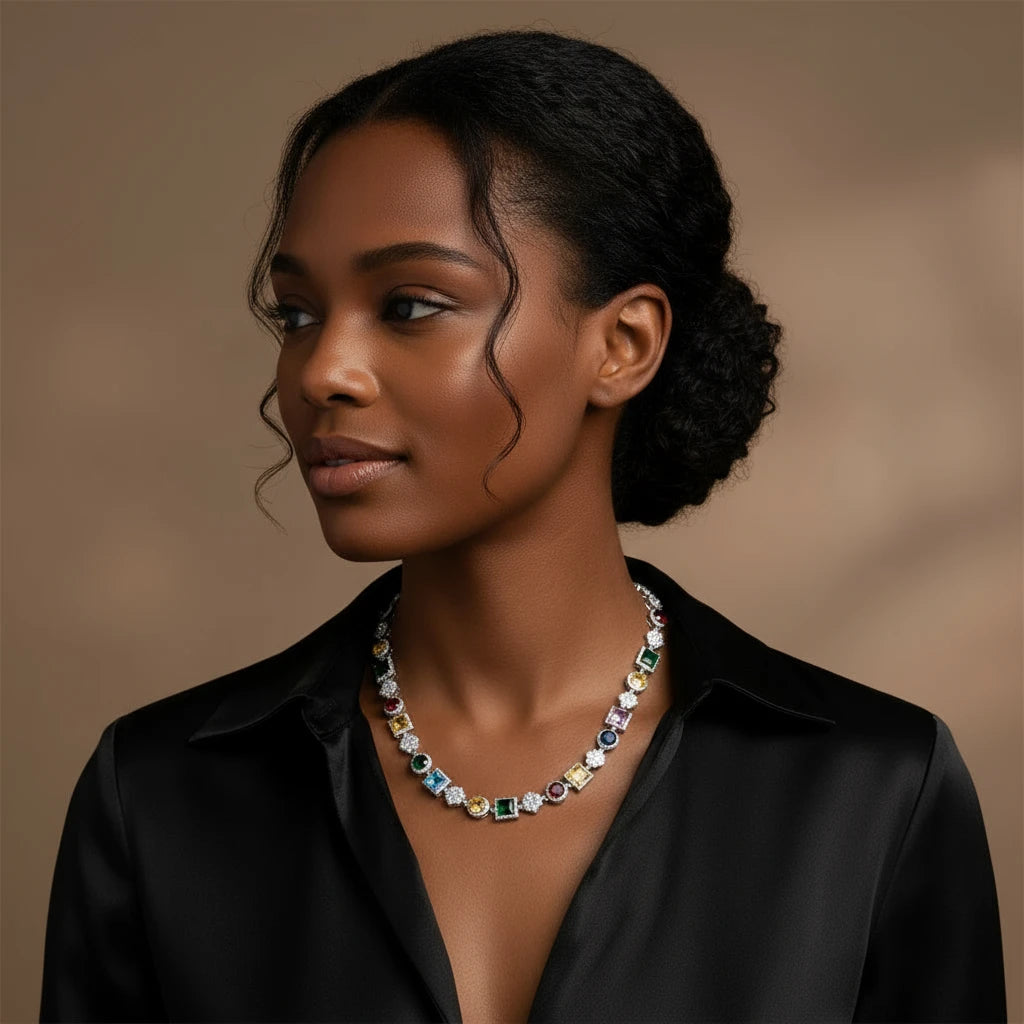 The Cosmo Link | Italian Silver | Multicolor Gems & VVS Moissanite Chain