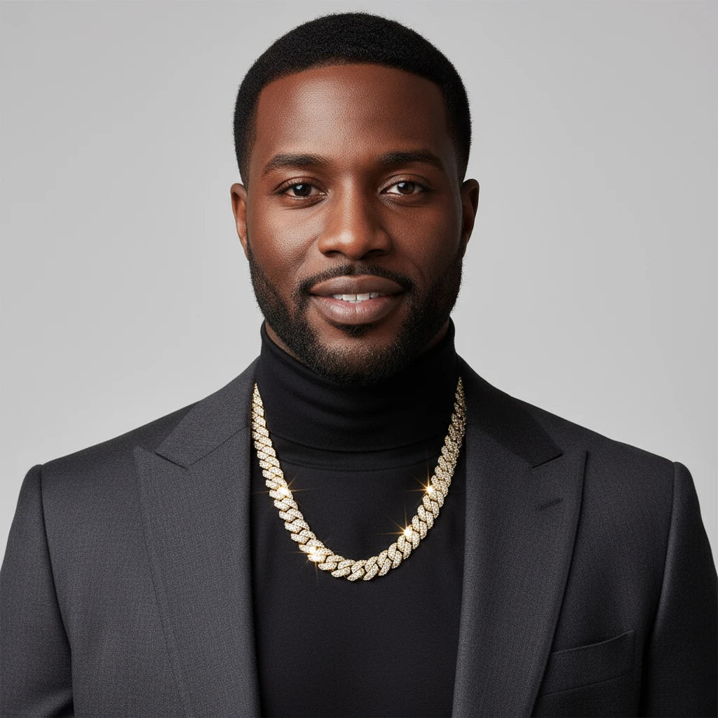 The Emperor Link | Gold Layered Italian Silver |  VVS Moissanite Cuban Chain