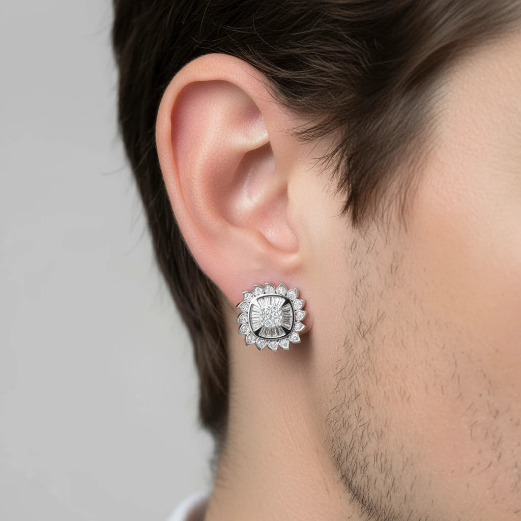 The Lunara Earrings | Baguette & Round Diamond Studs | Italian Silver
