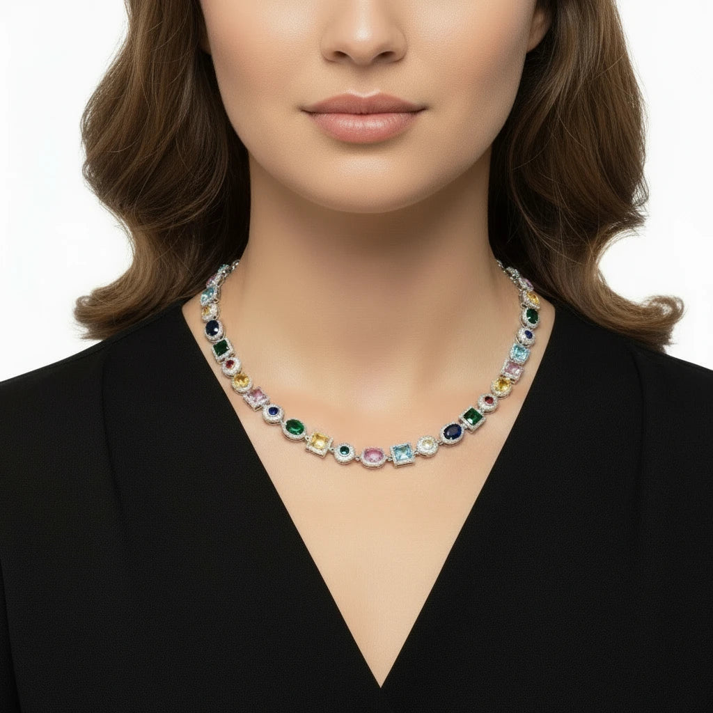 The Orbit Link | Italian Silver | Multicolor Gems & VVS Moissanite Chain