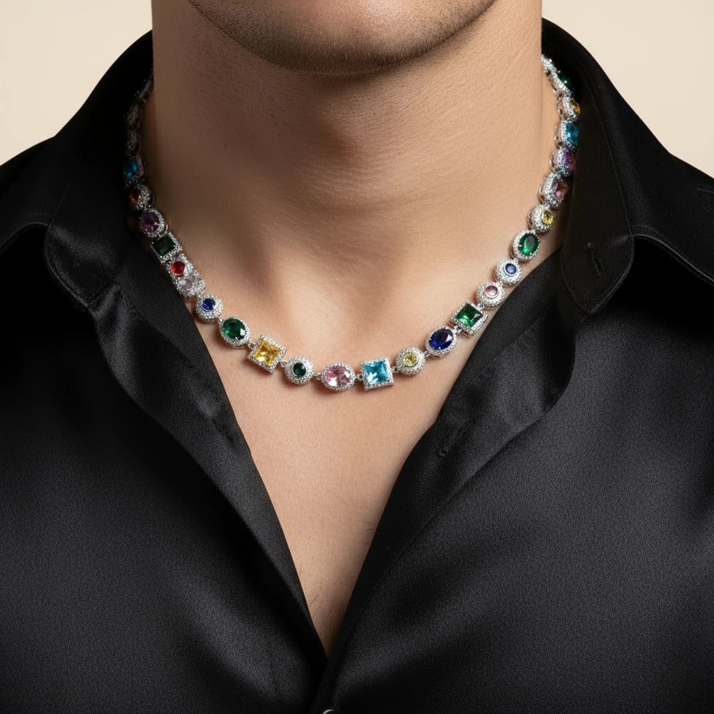The Orbit Link | Italian Silver | Multicolor Gems & VVS Moissanite Chain