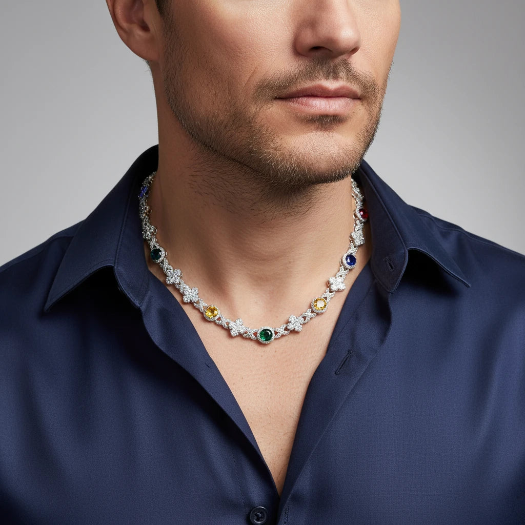 The Stellar Link | Italian Silver | Multicolor Gems & VVS Moissanite Chain