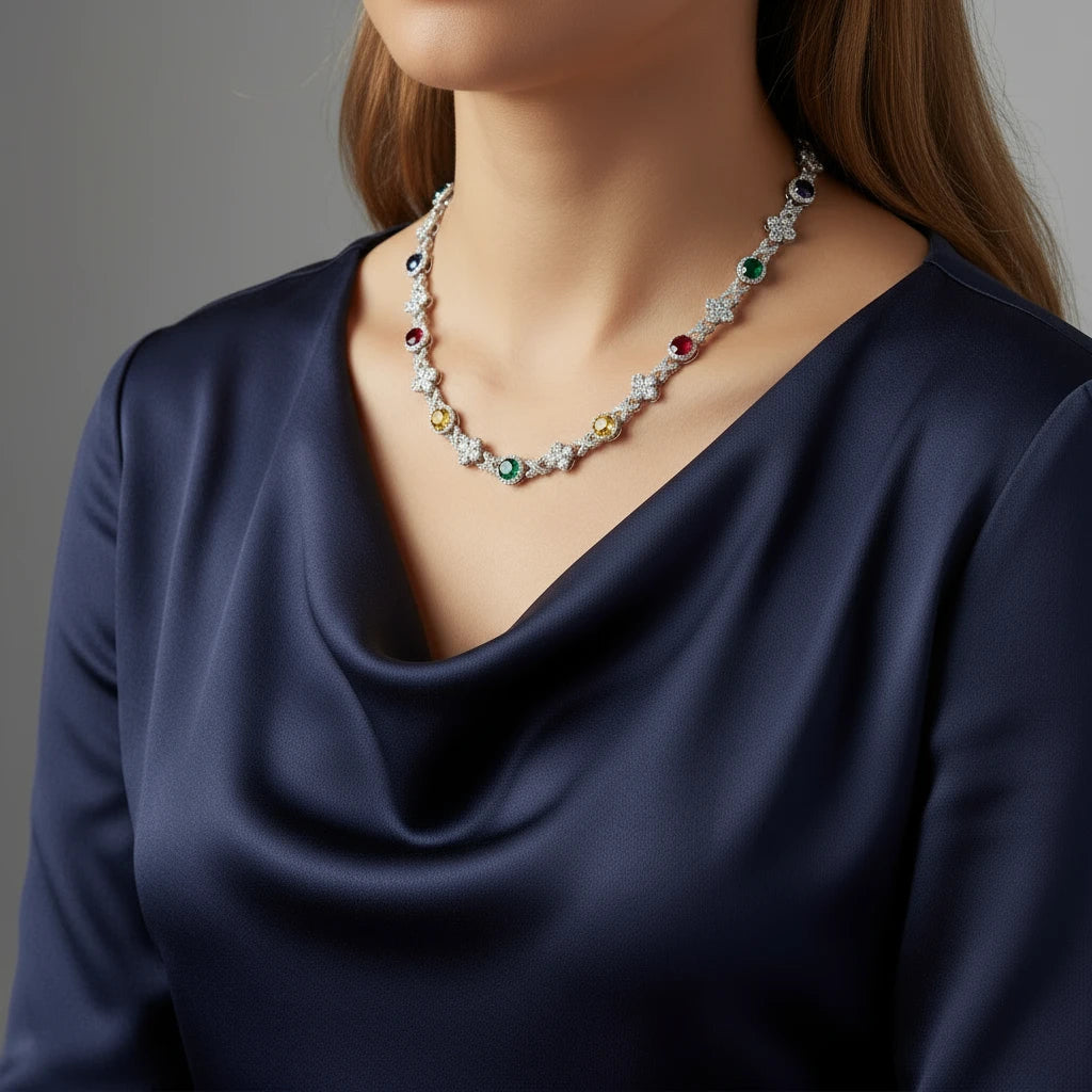 The Stellar Link | Italian Silver | Multicolor Gems & VVS Moissanite Chain