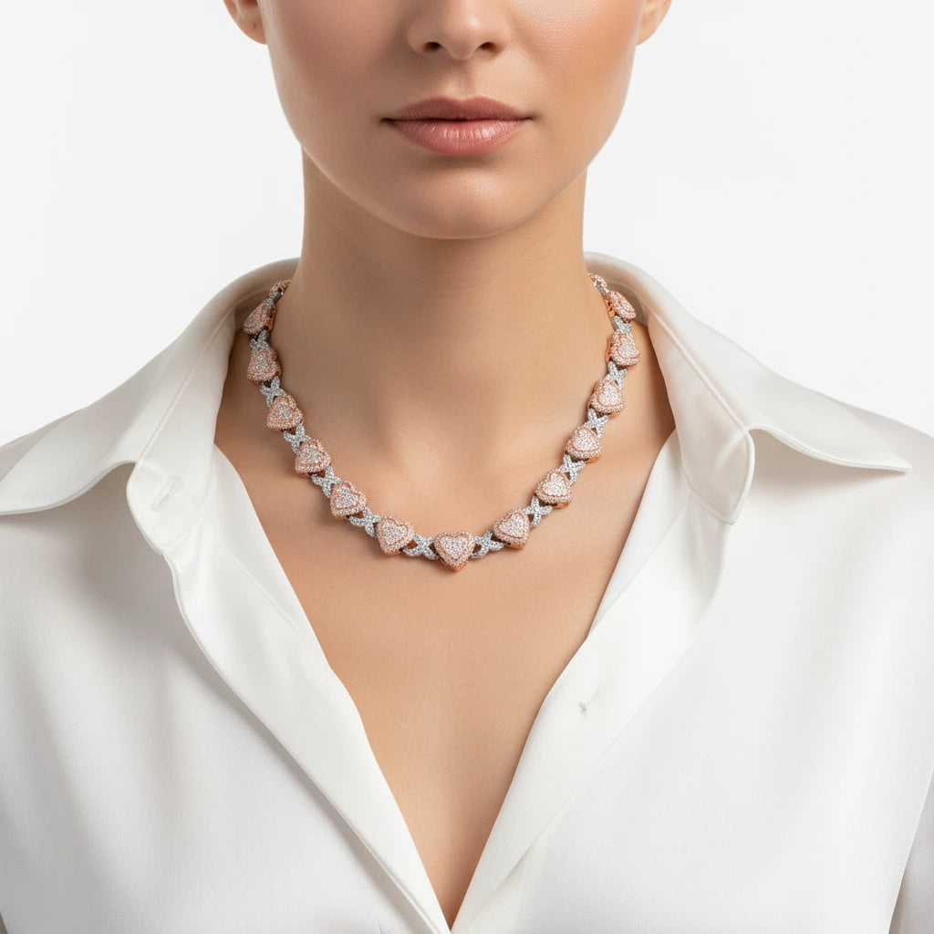 The Valentia Link | Rose Gold & Silver| VVS Moissanite Heart Chain