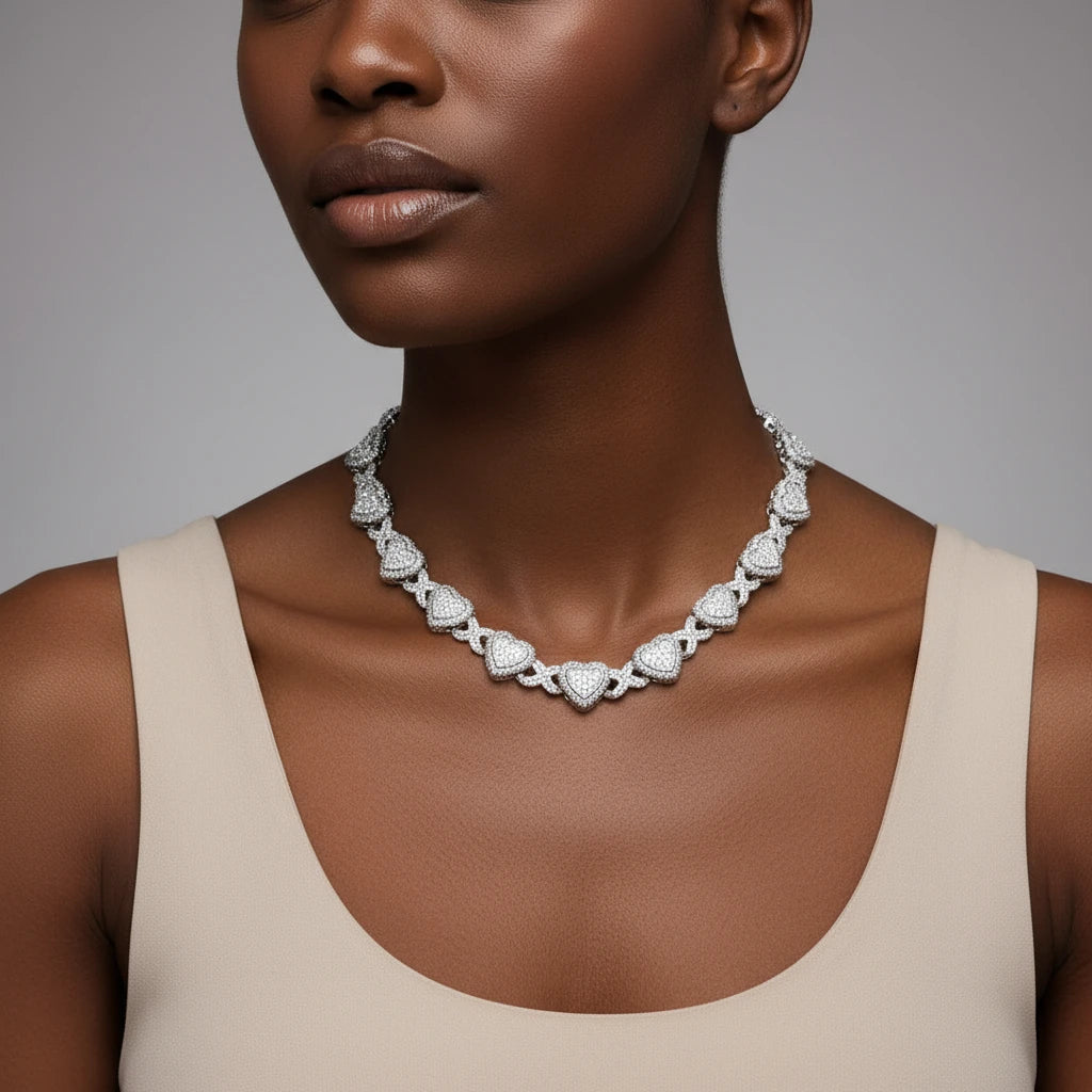 The Valentia Link | Rose Gold & Silver| VVS Moissanite Heart Chain