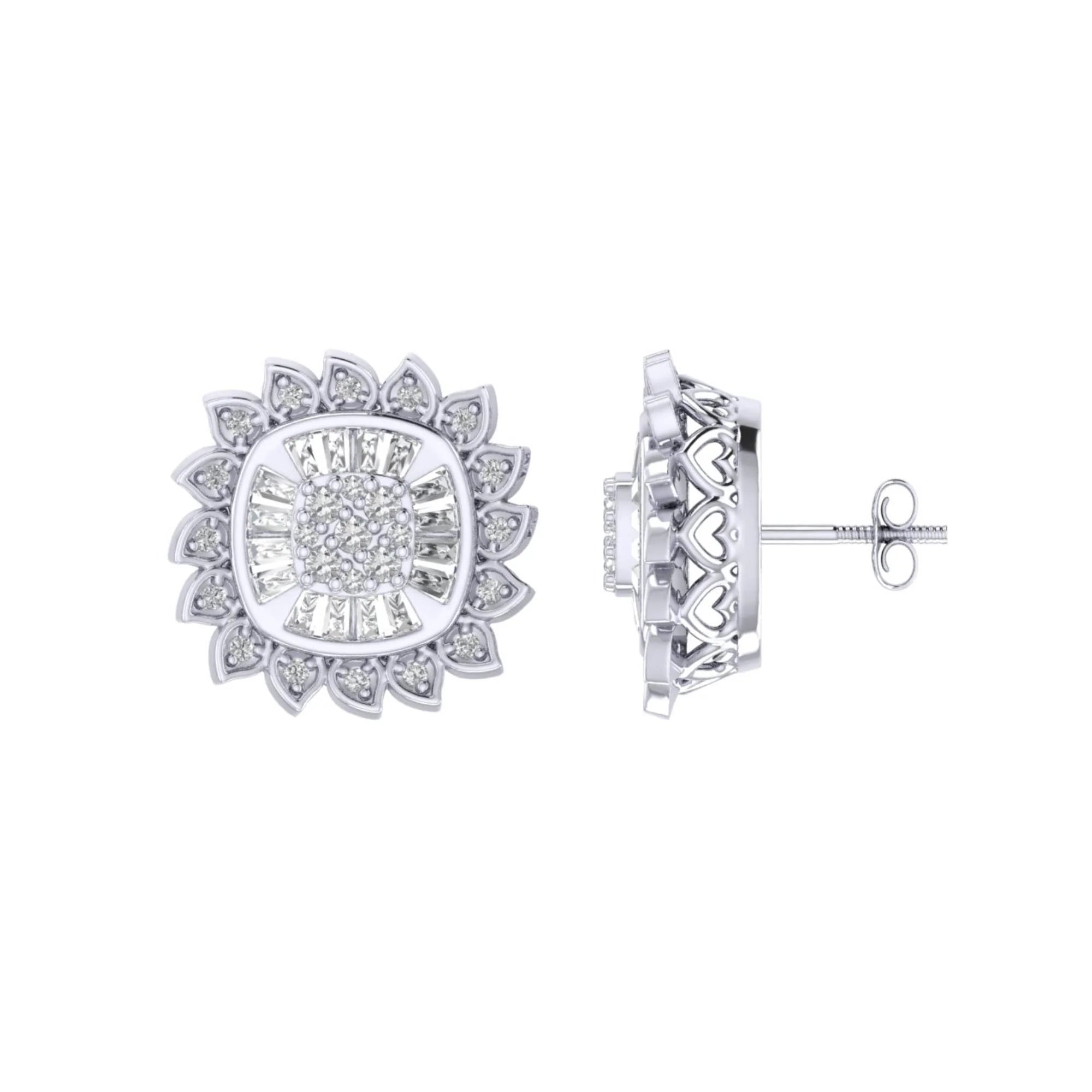 The Lunara Earrings | Baguette & Round Diamond Studs | Italian Silver